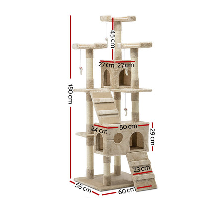 i.Pet Cat Tree 180cm Tower Scratching Post Scratcher Wood Condo House Toys Beige.