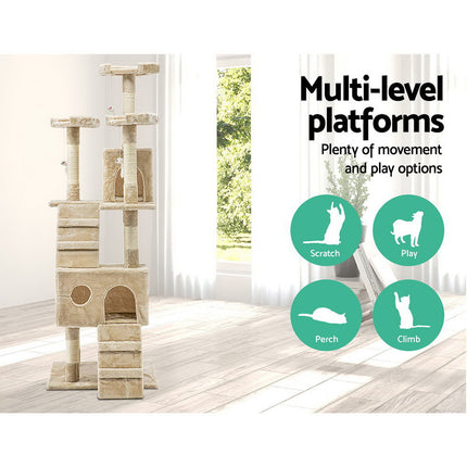 i.Pet Cat Tree 180cm Tower Scratching Post Scratcher Wood Condo House Toys Beige.