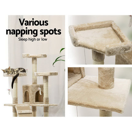 i.Pet Cat Tree 180cm Tower Scratching Post Scratcher Wood Condo House Toys Beige.