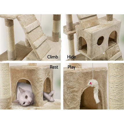 i.Pet Cat Tree 180cm Tower Scratching Post Scratcher Wood Condo House Toys Beige.