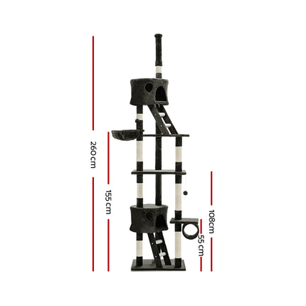 i.Pet Cat Tree 260cm Tower Scratching Post Scratcher Condo House Trees Grey.