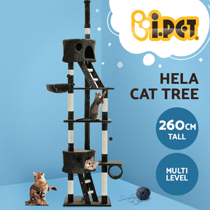 i.Pet Cat Tree 260cm Tower Scratching Post Scratcher Condo House Trees Grey.