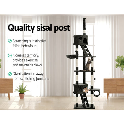 i.Pet Cat Tree 260cm Tower Scratching Post Scratcher Condo House Trees Grey.