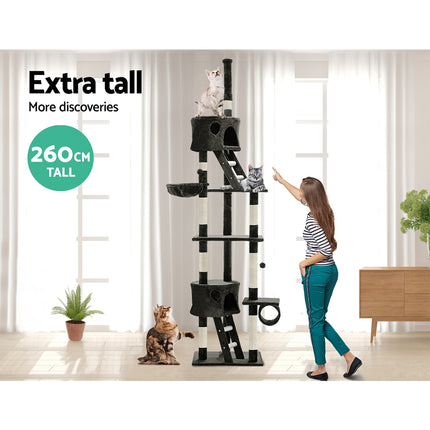 i.Pet Cat Tree 260cm Tower Scratching Post Scratcher Condo House Trees Grey.