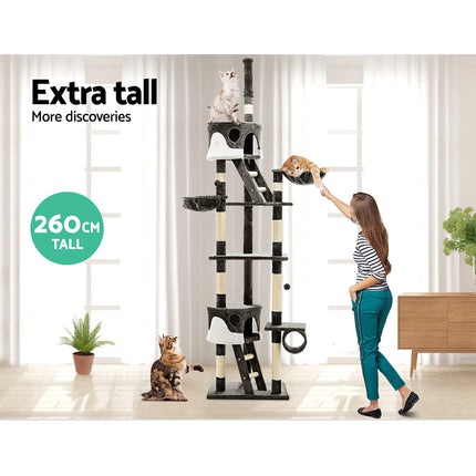 i.Pet Cat Tree 260cm Tower Scratching Post Scratcher Condo House Trees Grey.