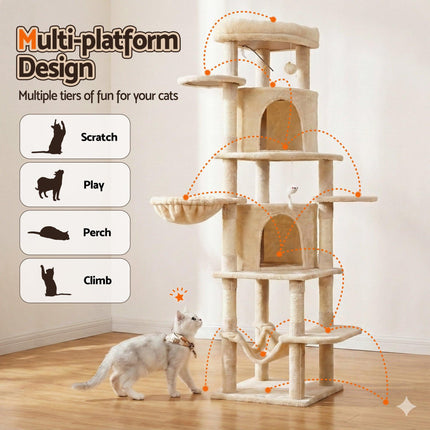 i.Pet Cat Tree Tower 167cm Large Scratching Post Furniture Scratcher House Beige.