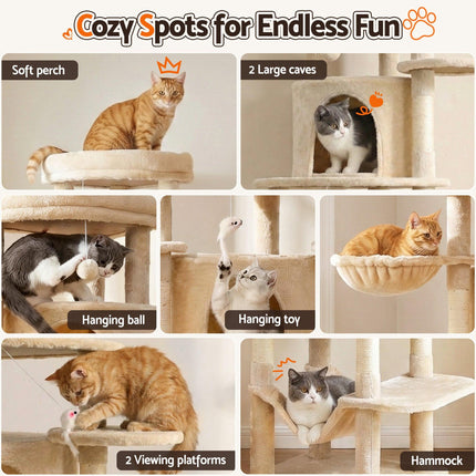 i.Pet Cat Tree Tower 167cm Large Scratching Post Furniture Scratcher House Beige.