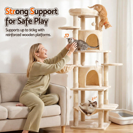 i.Pet Cat Tree Tower 167cm Large Scratching Post Furniture Scratcher House Beige.