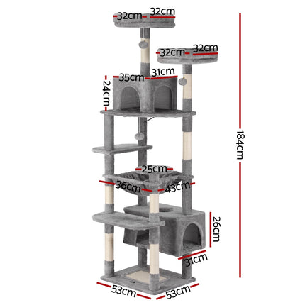 i.Pet Cat Tree 184cm Tower Scratching Post Trees Scratcher Condo House Light Grey.