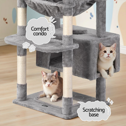 i.Pet Cat Tree 184cm Tower Scratching Post Trees Scratcher Condo House Light Grey.