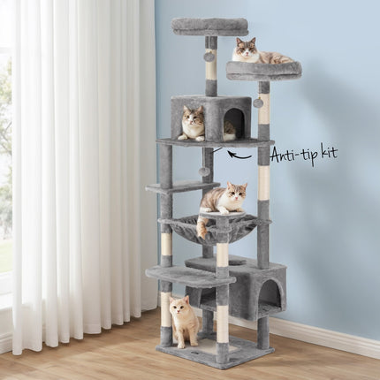 i.Pet Cat Tree 184cm Tower Scratching Post Trees Scratcher Condo House Light Grey.