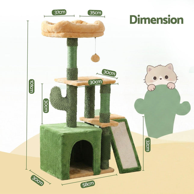 i.Pet Cat Tree Tower 101cm Scratching Post Furniture Scratcher House Green.