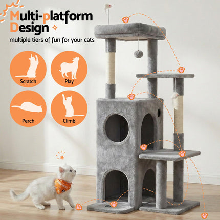 i.Pet Cat Tree Tower 127cm Scratching Post Furniture Scratcher House Light Grey.