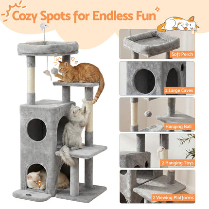 i.Pet Cat Tree Tower 127cm Scratching Post Furniture Scratcher House Light Grey.