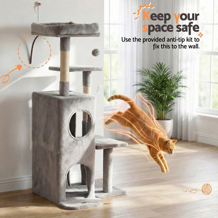 i.Pet Cat Tree Tower 127cm Scratching Post Furniture Scratcher House Light Grey.