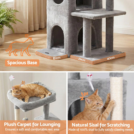 i.Pet Cat Tree Tower 127cm Scratching Post Furniture Scratcher House Light Grey.