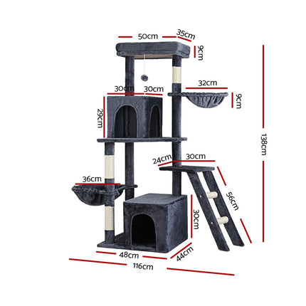 i.Pet Cat Tree Tower Scratching Post Scratcher 138cm Trees Condo House Grey.