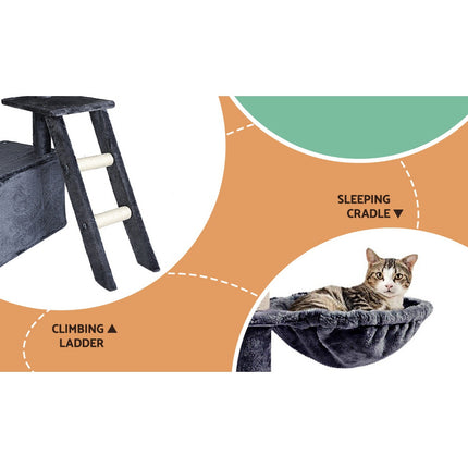 i.Pet Cat Tree Tower Scratching Post Scratcher 138cm Trees Condo House Grey.