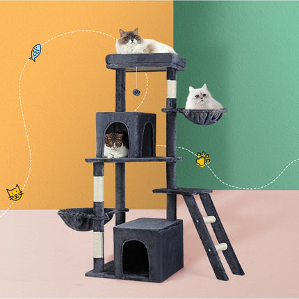 i.Pet Cat Tree Tower Scratching Post Scratcher 138cm Trees Condo House Grey.