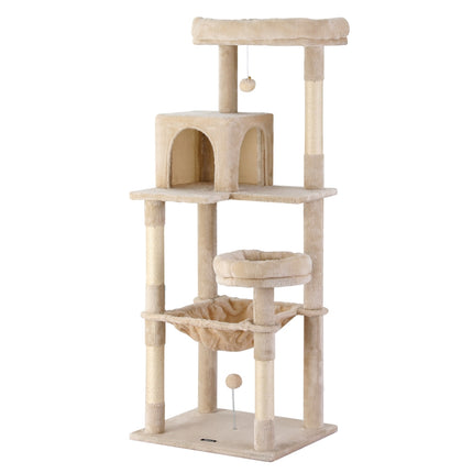 i.Pet Cat Tree 143cm Tower Scratching Post Trees Scratcher Condo House Beige.