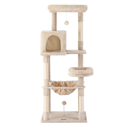 i.Pet Cat Tree 143cm Tower Scratching Post Trees Scratcher Condo House Beige.
