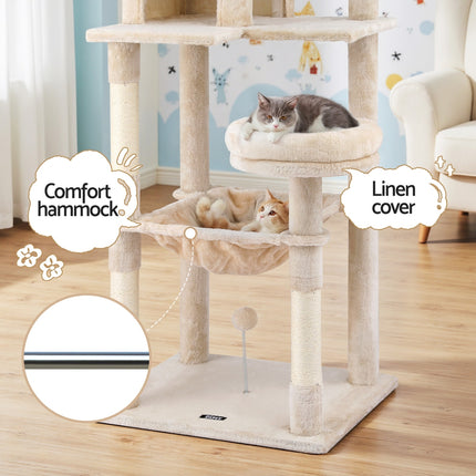 i.Pet Cat Tree 143cm Tower Scratching Post Trees Scratcher Condo House Beige.