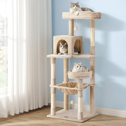 i.Pet Cat Tree 143cm Tower Scratching Post Trees Scratcher Condo House Beige.