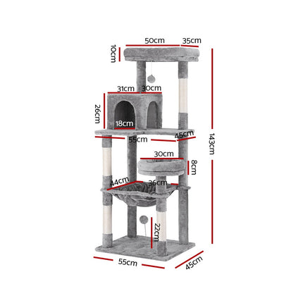 i.Pet Cat Tree Tower Scratching Post Scratcher 143cm Condo House Trees Grey.