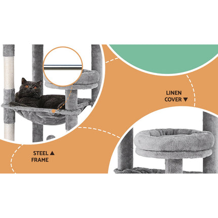 i.Pet Cat Tree Tower Scratching Post Scratcher 143cm Condo House Trees Grey.