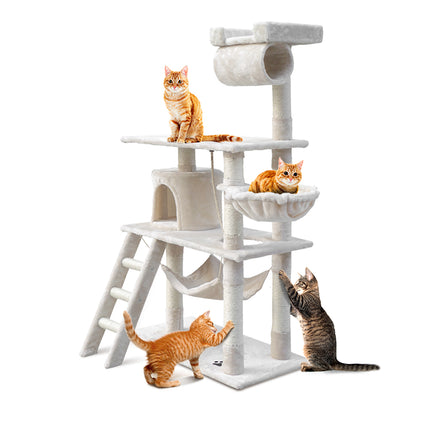 i.Pet Cat Tree 141cm Tower Scratching Post Scratcher Condo Wood House Bed Beige.