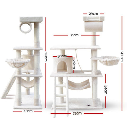 i.Pet Cat Tree 141cm Tower Scratching Post Scratcher Condo Wood House Bed Beige.