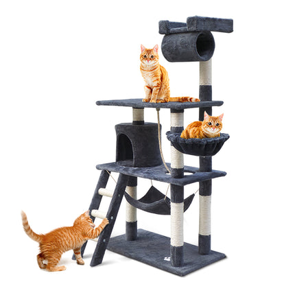 i.Pet Cat Tree 141cm Tower Scratching Post Scratcher Condo Wood House Bed Grey.