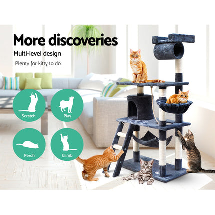i.Pet Cat Tree 141cm Tower Scratching Post Scratcher Condo Wood House Bed Grey.