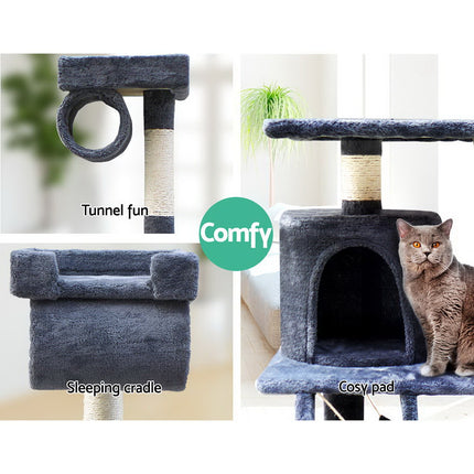 i.Pet Cat Tree 141cm Tower Scratching Post Scratcher Condo Wood House Bed Grey.