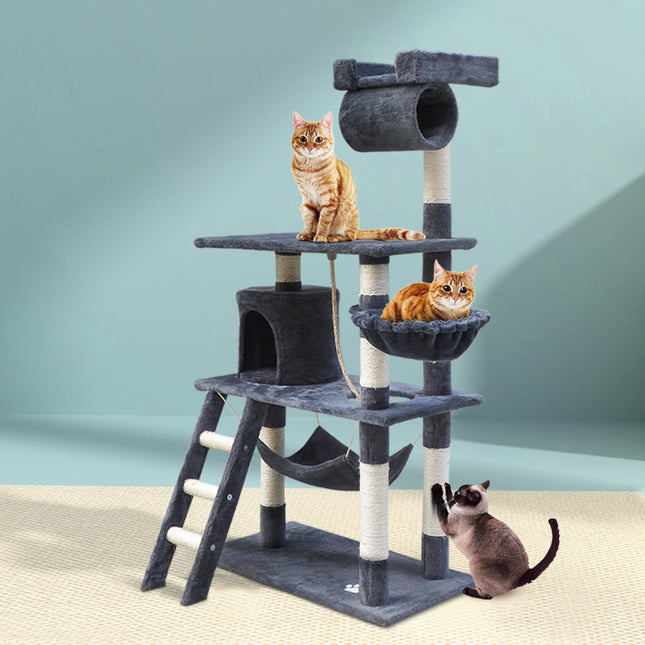 i.Pet Cat Tree 141cm Tower Scratching Post Scratcher Condo Wood House Bed Grey.