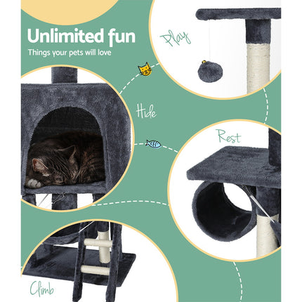 i.Pet Cat Tree 144cm Tower Scratching Post Scratcher Wood Condo Toys House Bed.