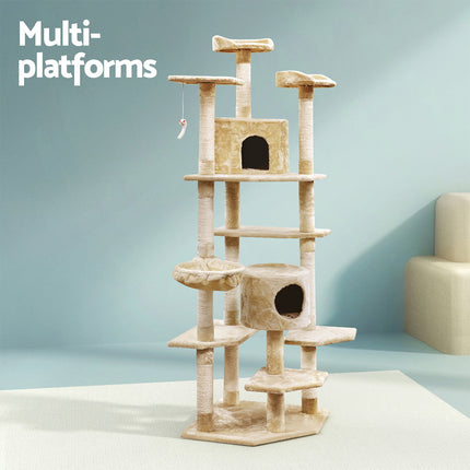 i.Pet Cat Tree 203cm Tower Scratching Post Scratcher Condo Trees House Bed Beige.