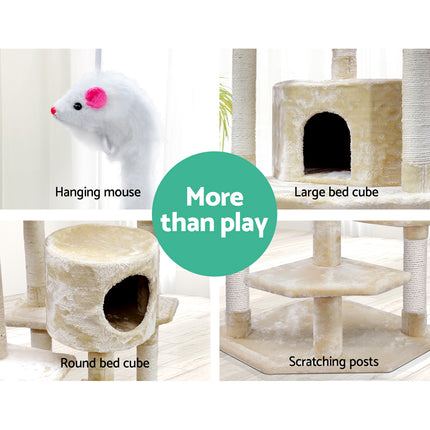 i.Pet Cat Tree 203cm Tower Scratching Post Scratcher Condo Trees House Bed Beige.