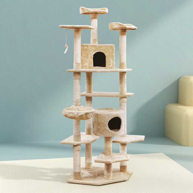 i.Pet Cat Tree 203cm Tower Scratching Post Scratcher Condo Trees House Bed Beige.