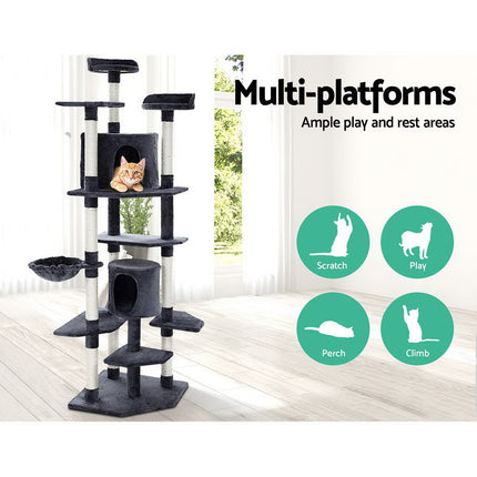 i.Pet Cat Tree 203cm Tower Scratching Post Scratcher Condo Trees House Bed Grey.