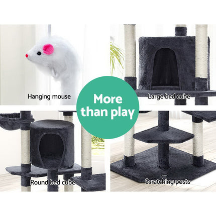 i.Pet Cat Tree 203cm Tower Scratching Post Scratcher Condo Trees House Bed Grey.