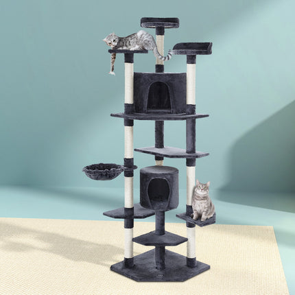 i.Pet Cat Tree 203cm Tower Scratching Post Scratcher Condo Trees House Bed Grey.