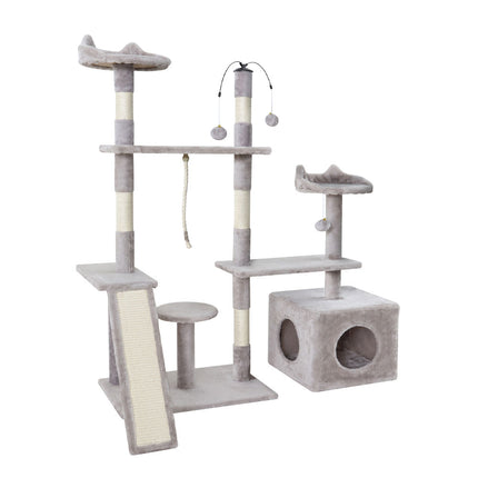 i.Pet Cat Tree 135cm Tower Scratching Post Scratcher Wood Condo House Toys Grey.