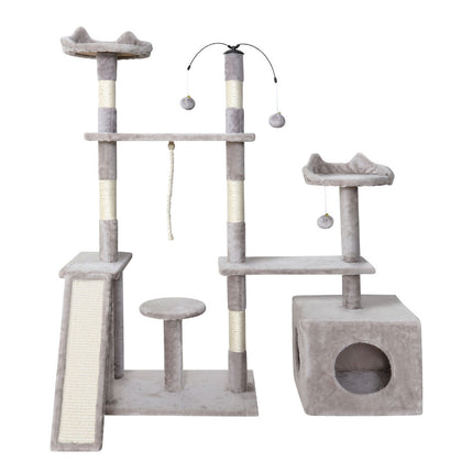 i.Pet Cat Tree 135cm Tower Scratching Post Scratcher Wood Condo House Toys Grey.