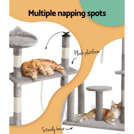 i.Pet Cat Tree 135cm Tower Scratching Post Scratcher Wood Condo House Toys Grey.
