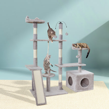 i.Pet Cat Tree 135cm Tower Scratching Post Scratcher Wood Condo House Toys Grey.