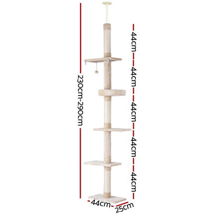 i.Pet Cat Tree 290cm Tower Scratching Cats Post Scratcher Floor to Ceiling Bed.