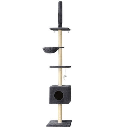i.Pet Cat Tree 260cm Tower Scratching Post Scratcher Floor to Ceiling Cats Bed Dark Grey.