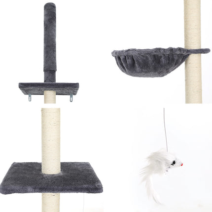 i.Pet Cat Tree 260cm Tower Scratching Post Scratcher Floor to Ceiling Cats Bed Dark Grey.