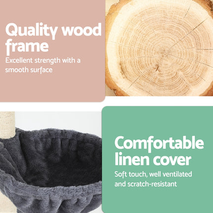 i.Pet Cat Tree 260cm Tower Scratching Post Scratcher Floor to Ceiling Cats Bed Dark Grey.